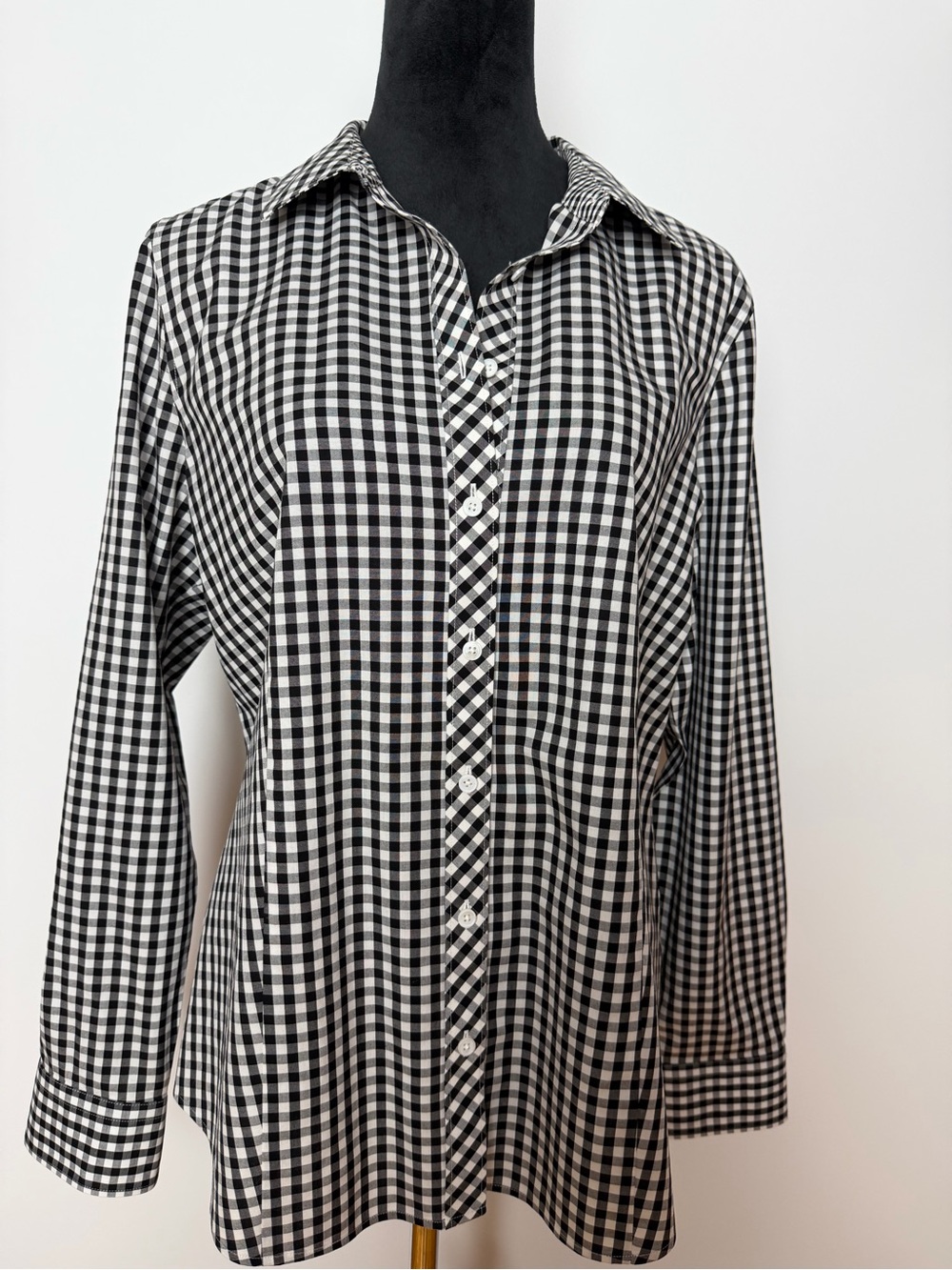 Talbots Black & White Gingham Button-Down Shirt